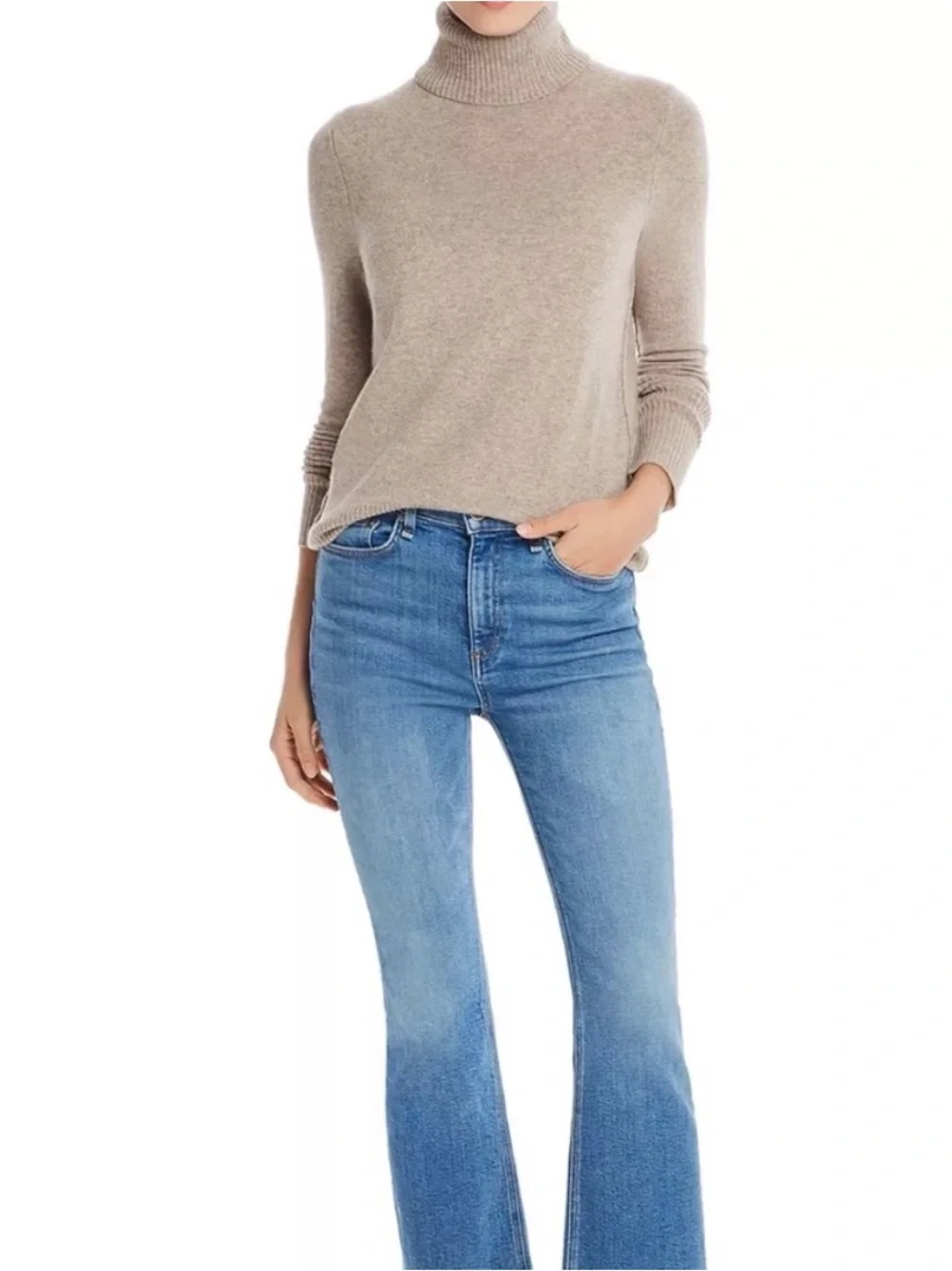 NWT Bloomingdales Aqua Cashmere Turtleneck Women’s Sweater Wheat Size Medium New